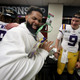 Odell Beckham Jr. celebrates in the locker room with Joe Burrow #9 of the LSU Tigers after their 42-25 win over Clemson Tigers in the College Football Playoff National Championship game at Mercedes Benz Superdome on January 13, 2020, in New Orleans, Louisiana.